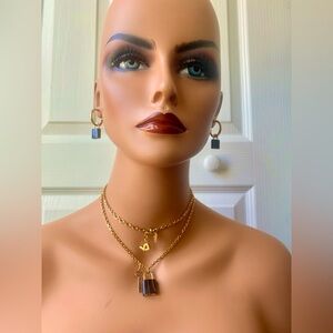 Louis Vuitton Padlock Earrings and Necklace Set